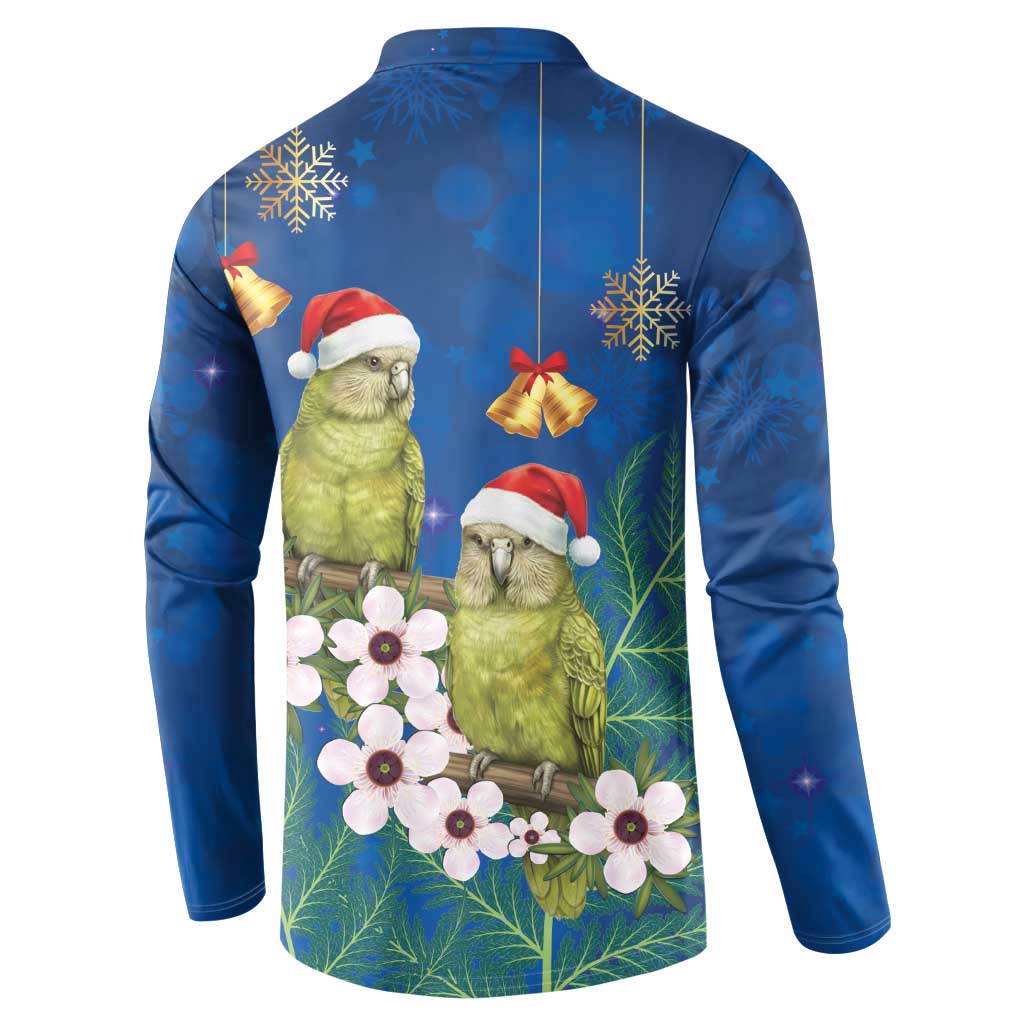 New Zealand Kakapo Christmas Button Sweatshirt Owl Parrot Santa Sliver Fern Manuka - Blue - Aussie Hoodie