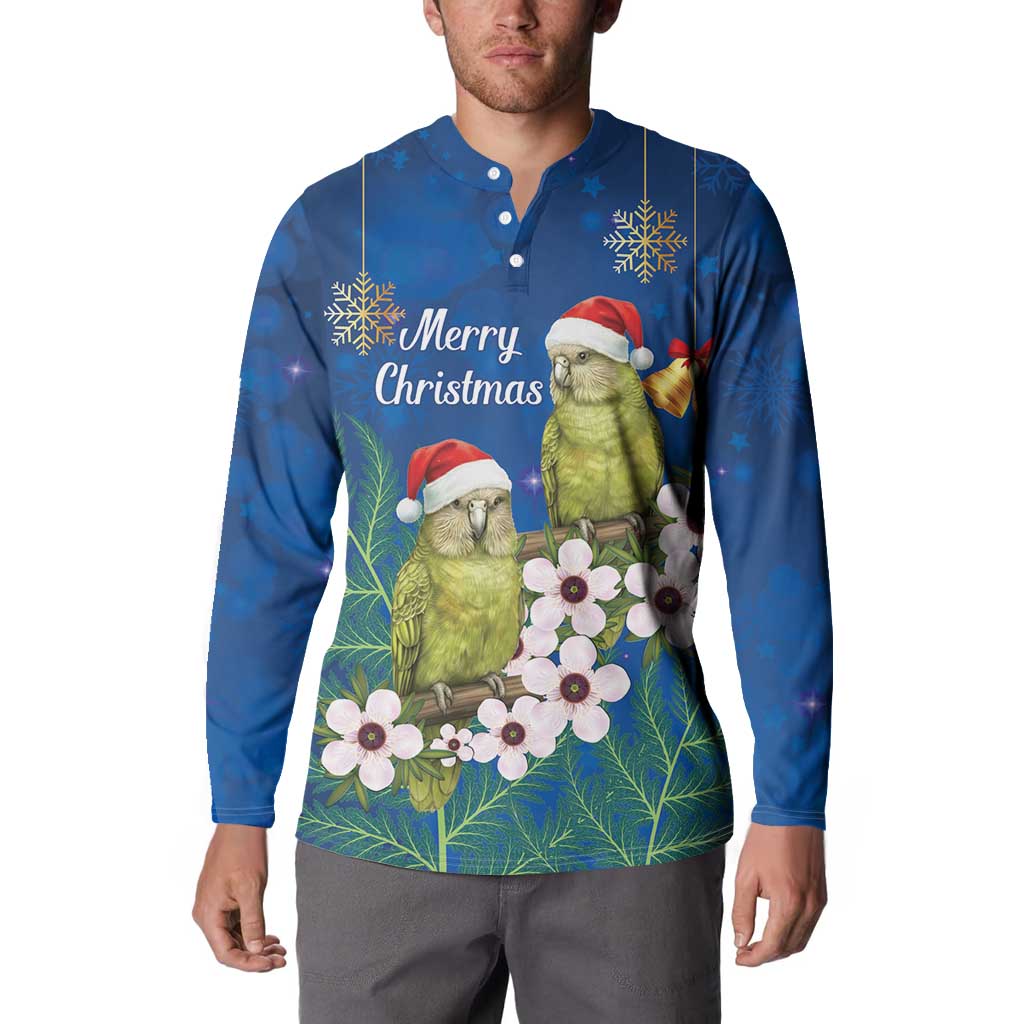New Zealand Kakapo Christmas Button Sweatshirt Owl Parrot Santa Sliver Fern Manuka - Blue - Aussie Hoodie