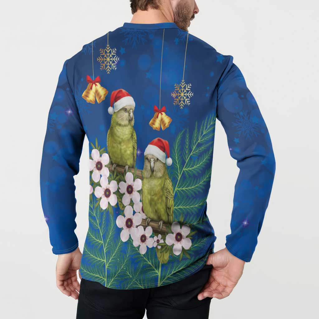 New Zealand Kakapo Christmas Button Sweatshirt Owl Parrot Santa Sliver Fern Manuka - Blue - Aussie Hoodie