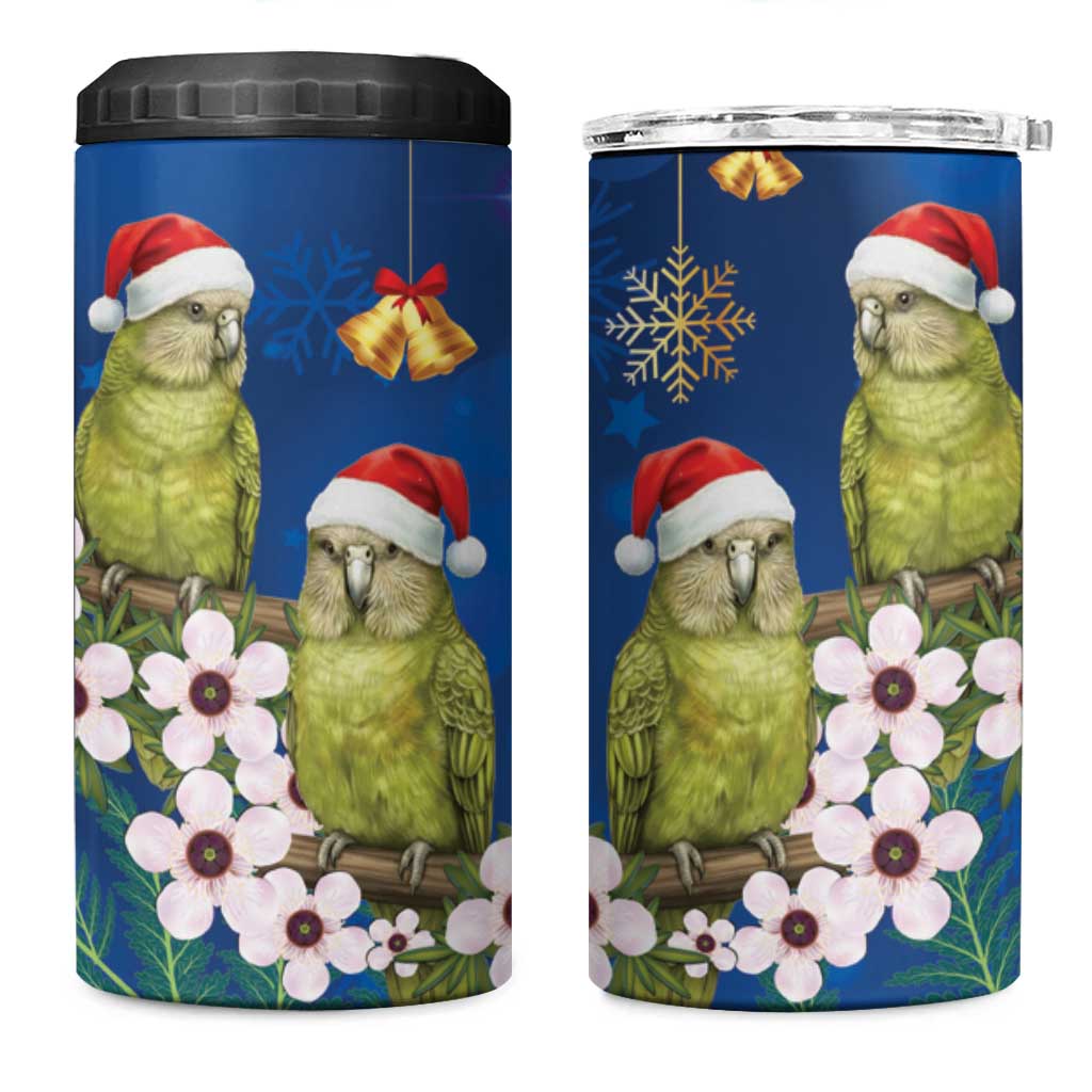 New Zealand Kakapo Christmas 4 in 1 Can Cooler Tumbler Owl Parrot Santa Sliver Fern Manuka - Blue - Aussie Hoodie