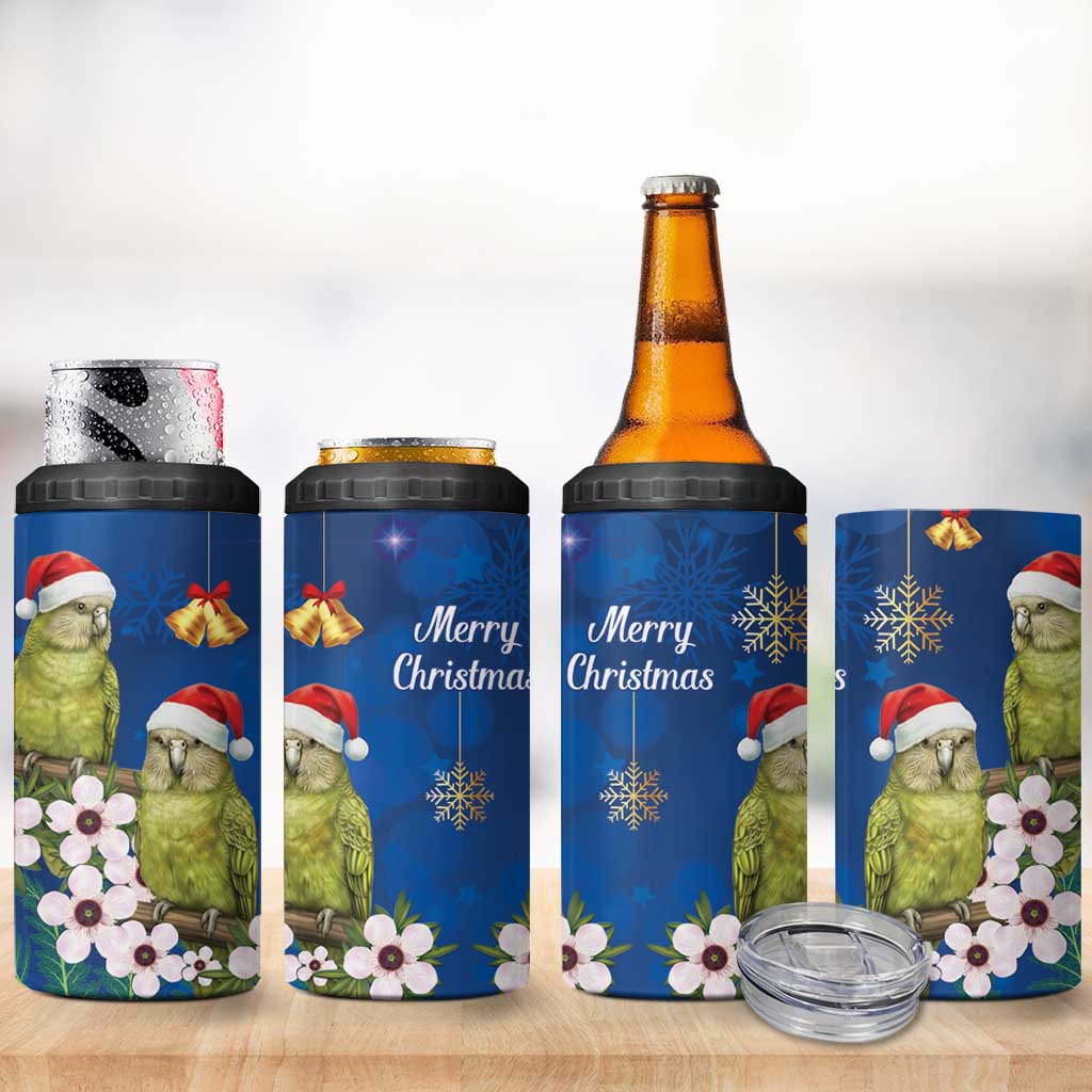 New Zealand Kakapo Christmas 4 in 1 Can Cooler Tumbler Owl Parrot Santa Sliver Fern Manuka - Blue - Aussie Hoodie