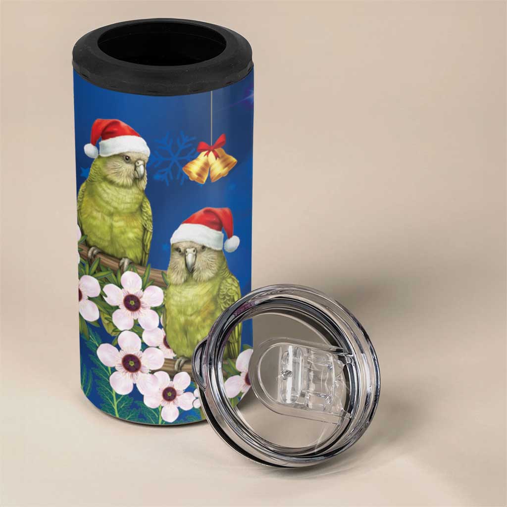 New Zealand Kakapo Christmas 4 in 1 Can Cooler Tumbler Owl Parrot Santa Sliver Fern Manuka - Blue - Aussie Hoodie