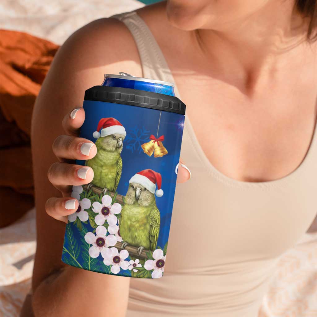 New Zealand Kakapo Christmas 4 in 1 Can Cooler Tumbler Owl Parrot Santa Sliver Fern Manuka - Blue - Aussie Hoodie