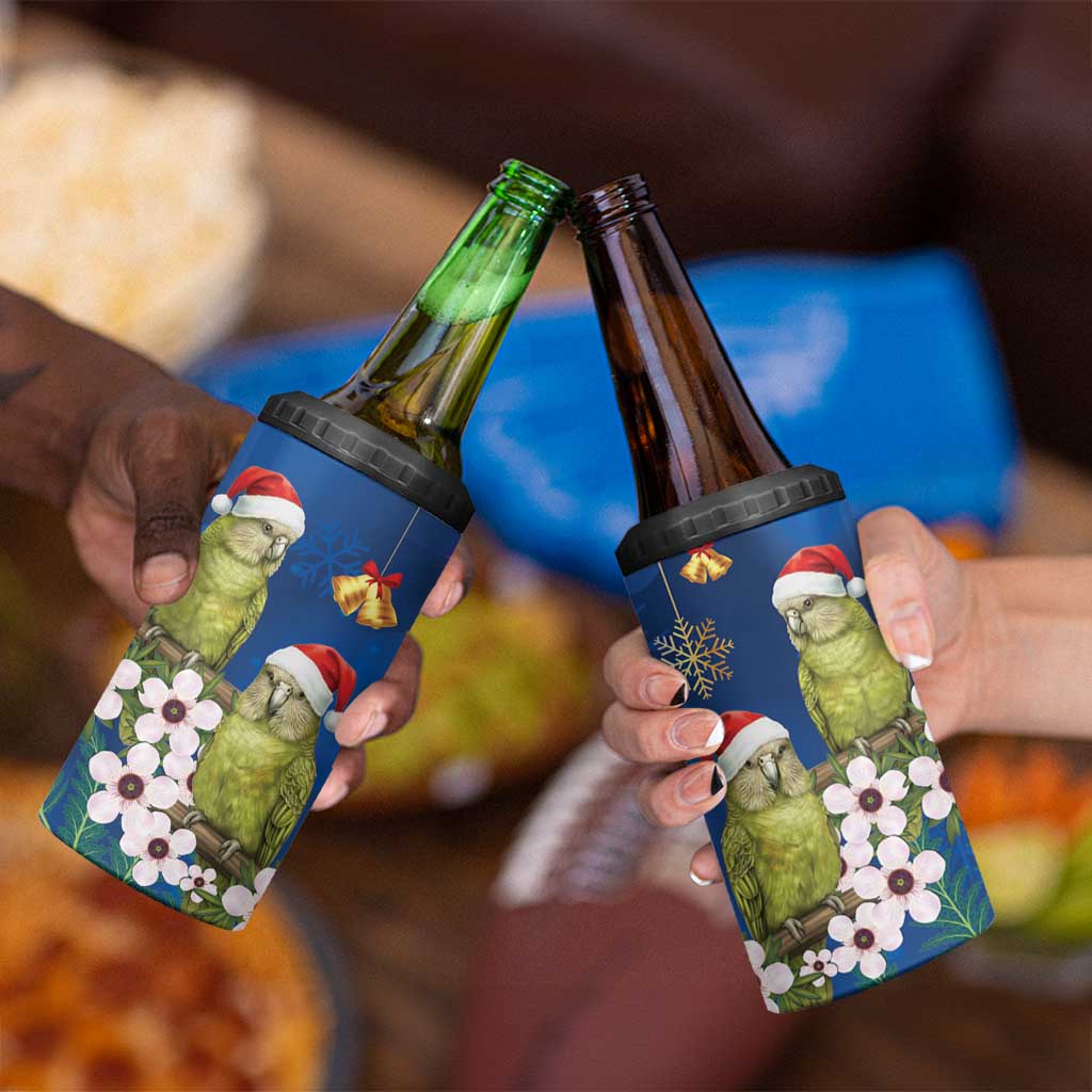 New Zealand Kakapo Christmas 4 in 1 Can Cooler Tumbler Owl Parrot Santa Sliver Fern Manuka - Blue - Aussie Hoodie