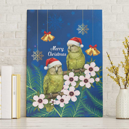 New Zealand Kakapo Christmas Canvas Wall Art Owl Parrot Santa Sliver Fern Manuka - Blue - Aussie Hoodie