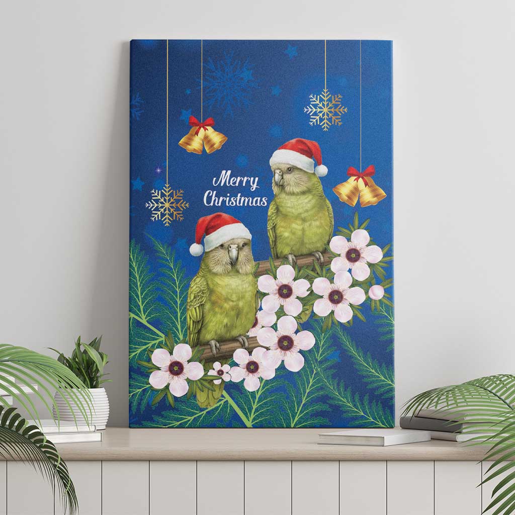 New Zealand Kakapo Christmas Canvas Wall Art Owl Parrot Santa Sliver Fern Manuka - Blue - Aussie Hoodie