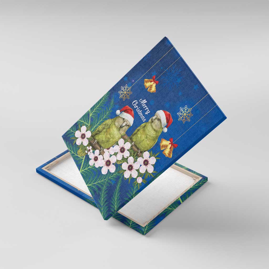 New Zealand Kakapo Christmas Canvas Wall Art Owl Parrot Santa Sliver Fern Manuka - Blue - Aussie Hoodie