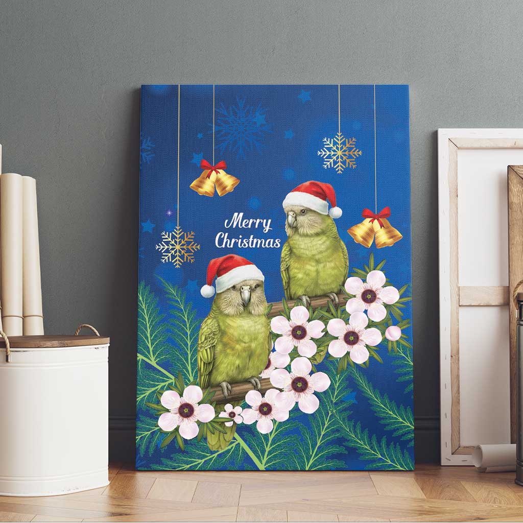 New Zealand Kakapo Christmas Canvas Wall Art Owl Parrot Santa Sliver Fern Manuka - Blue - Aussie Hoodie