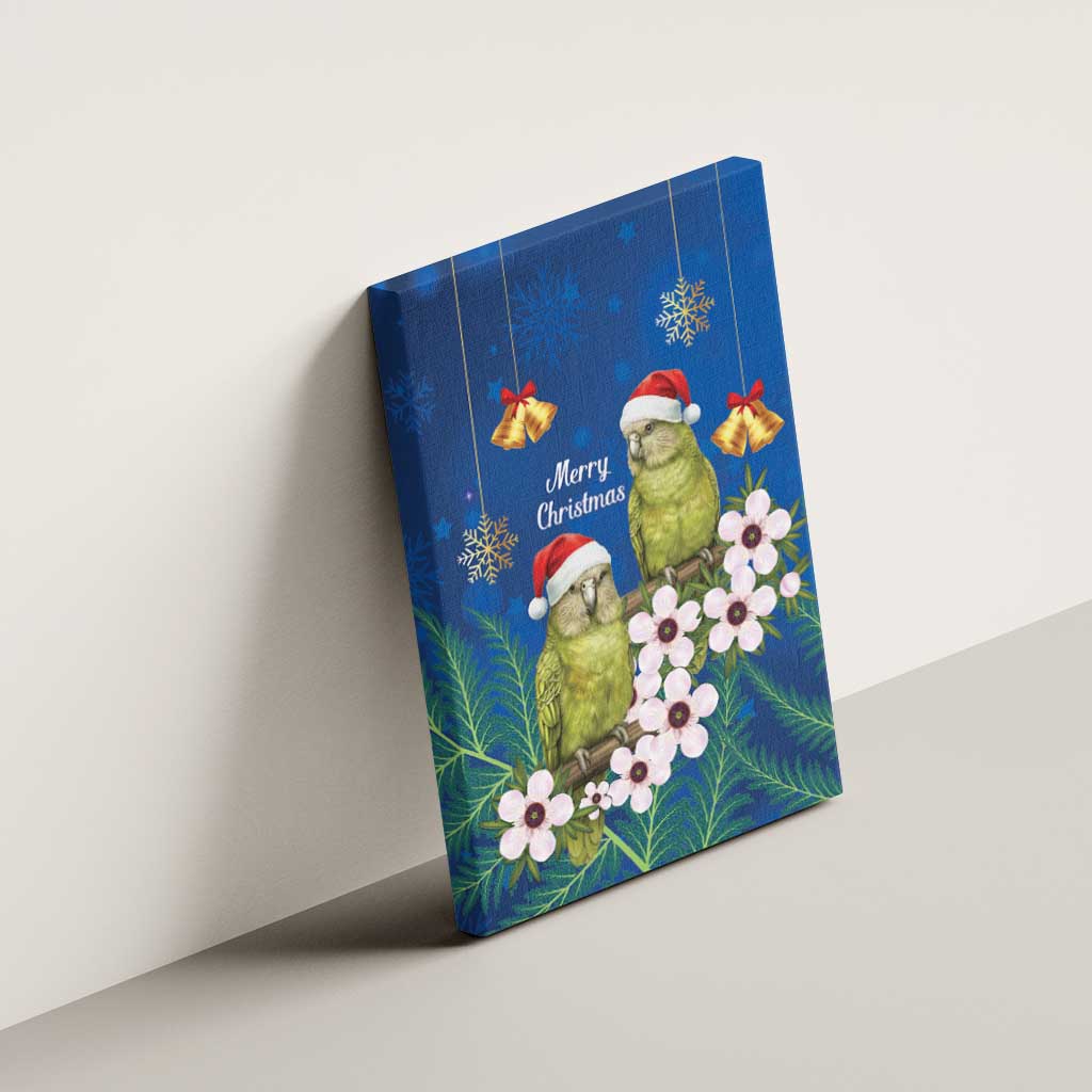 New Zealand Kakapo Christmas Canvas Wall Art Owl Parrot Santa Sliver Fern Manuka - Blue - Aussie Hoodie