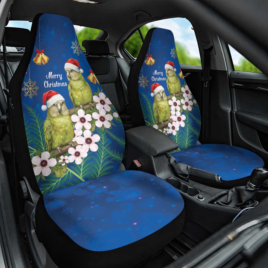 New Zealand Kakapo Christmas Car Seat Cover Owl Parrot Santa Sliver Fern Manuka - Blue - Aussie Hoodie