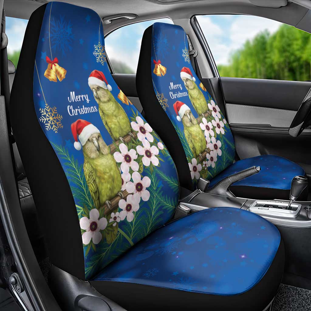 New Zealand Kakapo Christmas Car Seat Cover Owl Parrot Santa Sliver Fern Manuka - Blue - Aussie Hoodie