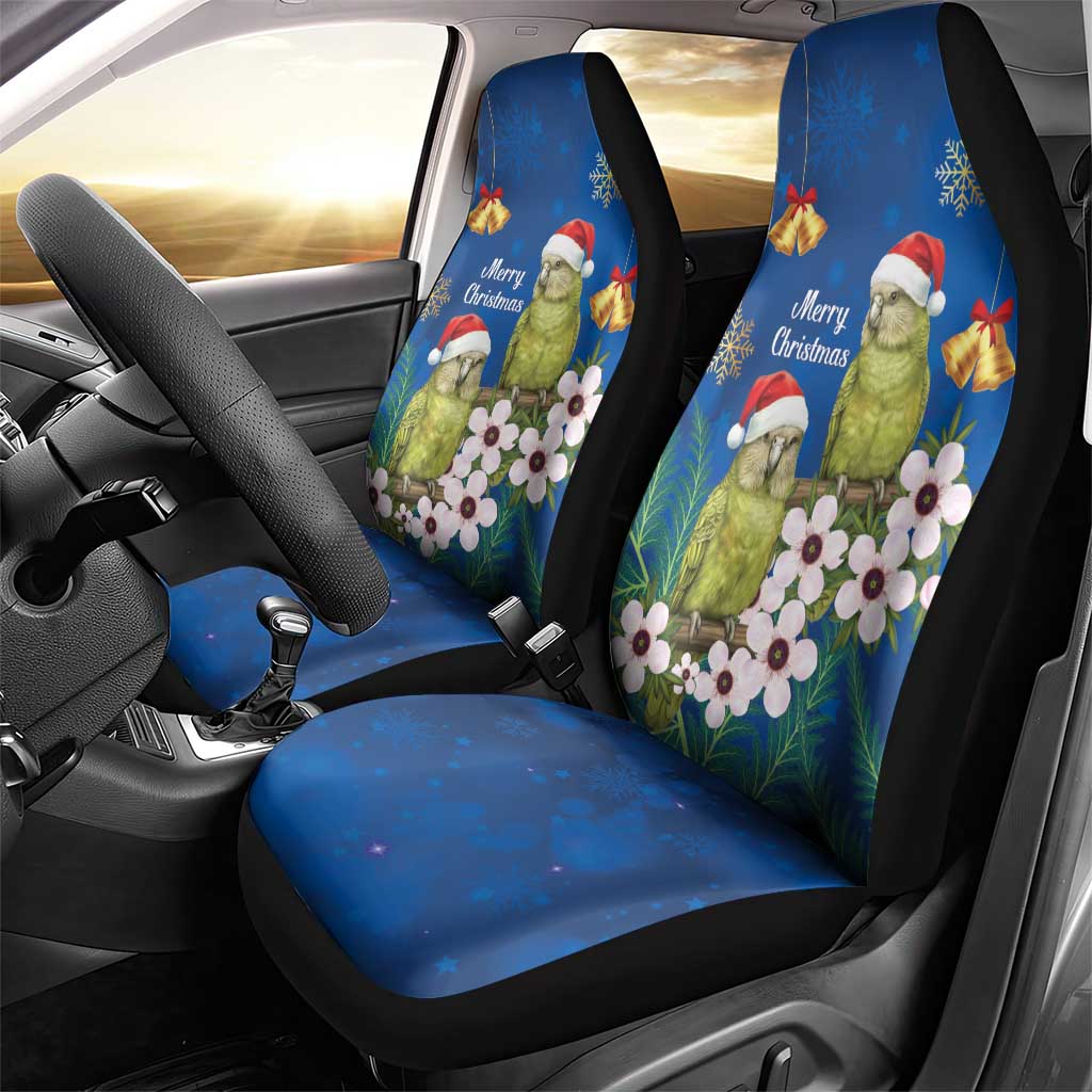 New Zealand Kakapo Christmas Car Seat Cover Owl Parrot Santa Sliver Fern Manuka - Blue - Aussie Hoodie