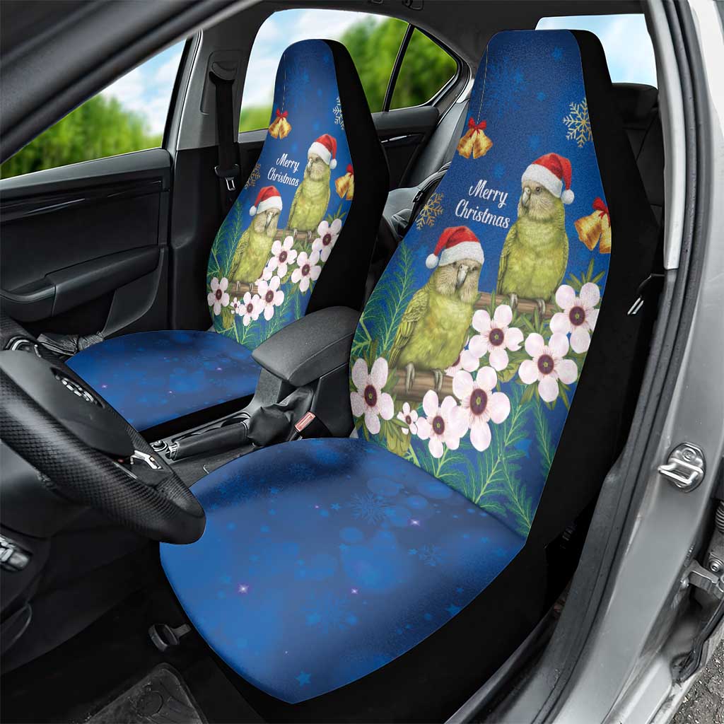 New Zealand Kakapo Christmas Car Seat Cover Owl Parrot Santa Sliver Fern Manuka - Blue - Aussie Hoodie