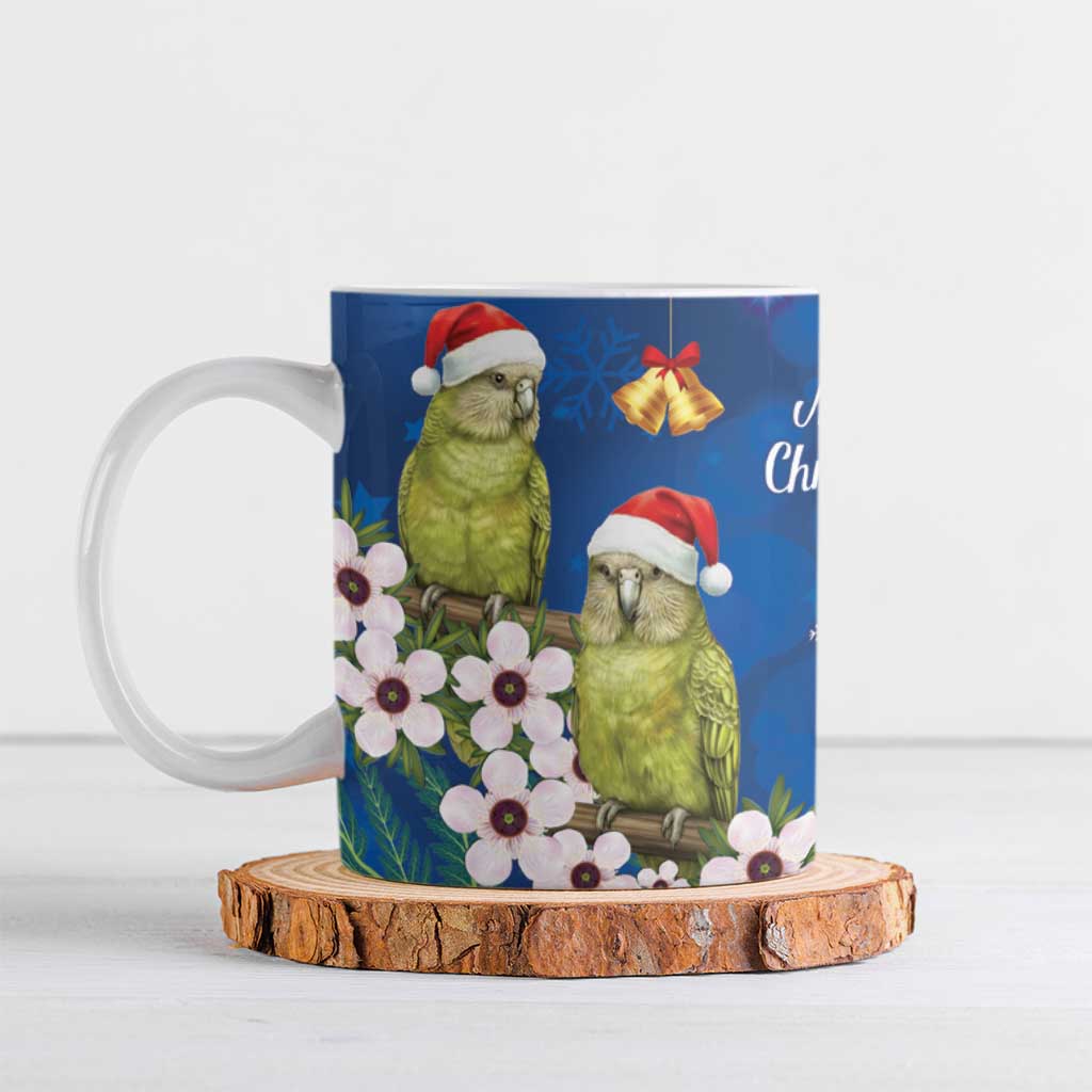 New Zealand Kakapo Christmas Ceramic Mug Owl Parrot Santa Sliver Fern Manuka - Blue - Aussie Hoodie