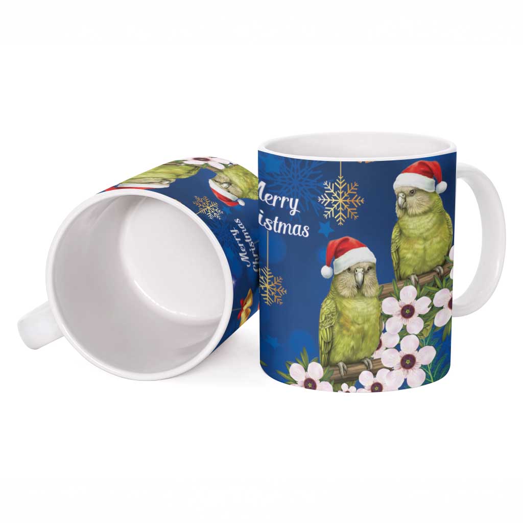 New Zealand Kakapo Christmas Ceramic Mug Owl Parrot Santa Sliver Fern Manuka - Blue - Aussie Hoodie