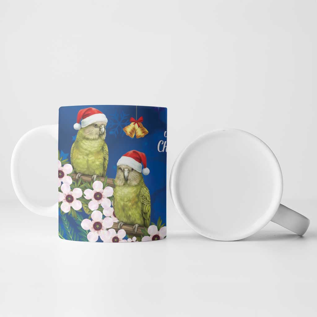 New Zealand Kakapo Christmas Ceramic Mug Owl Parrot Santa Sliver Fern Manuka - Blue - Aussie Hoodie