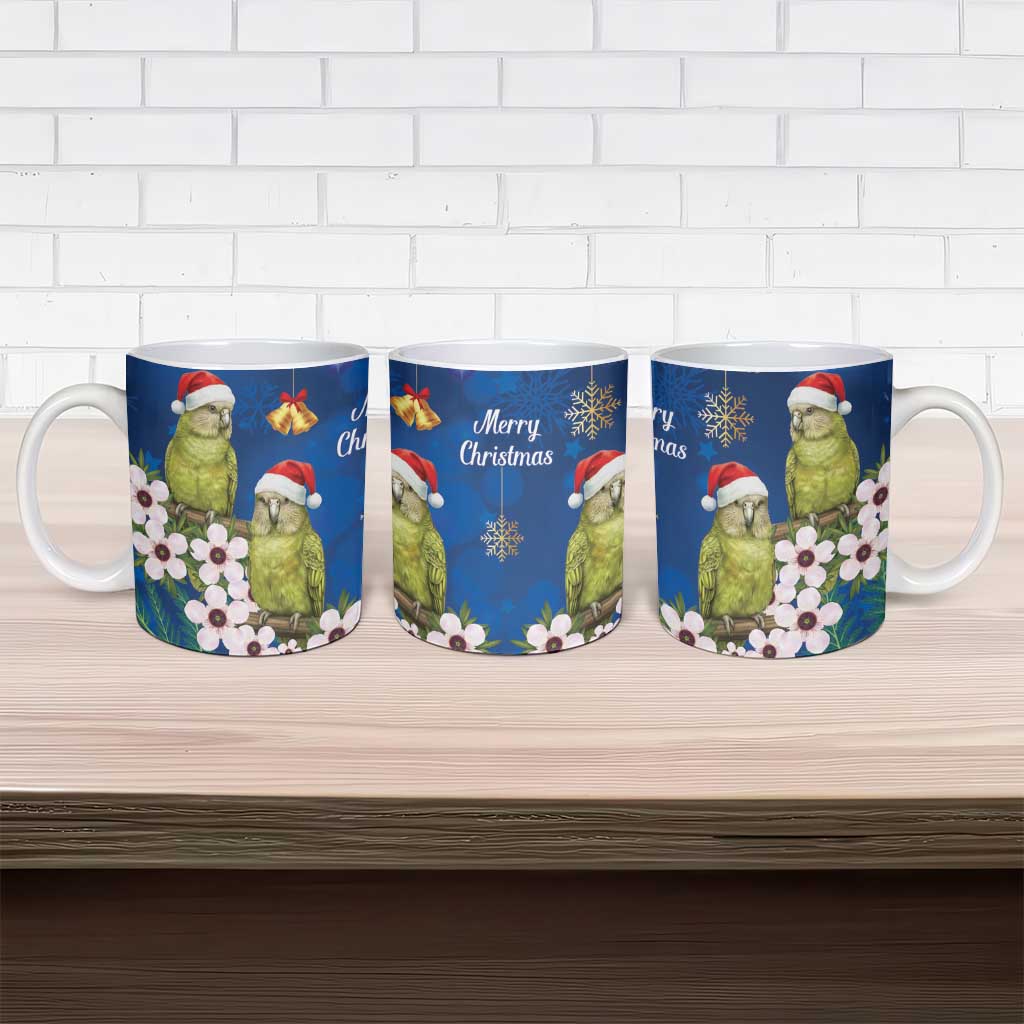 New Zealand Kakapo Christmas Ceramic Mug Owl Parrot Santa Sliver Fern Manuka - Blue - Aussie Hoodie