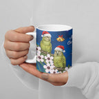 New Zealand Kakapo Christmas Ceramic Mug Owl Parrot Santa Sliver Fern Manuka - Blue - Aussie Hoodie