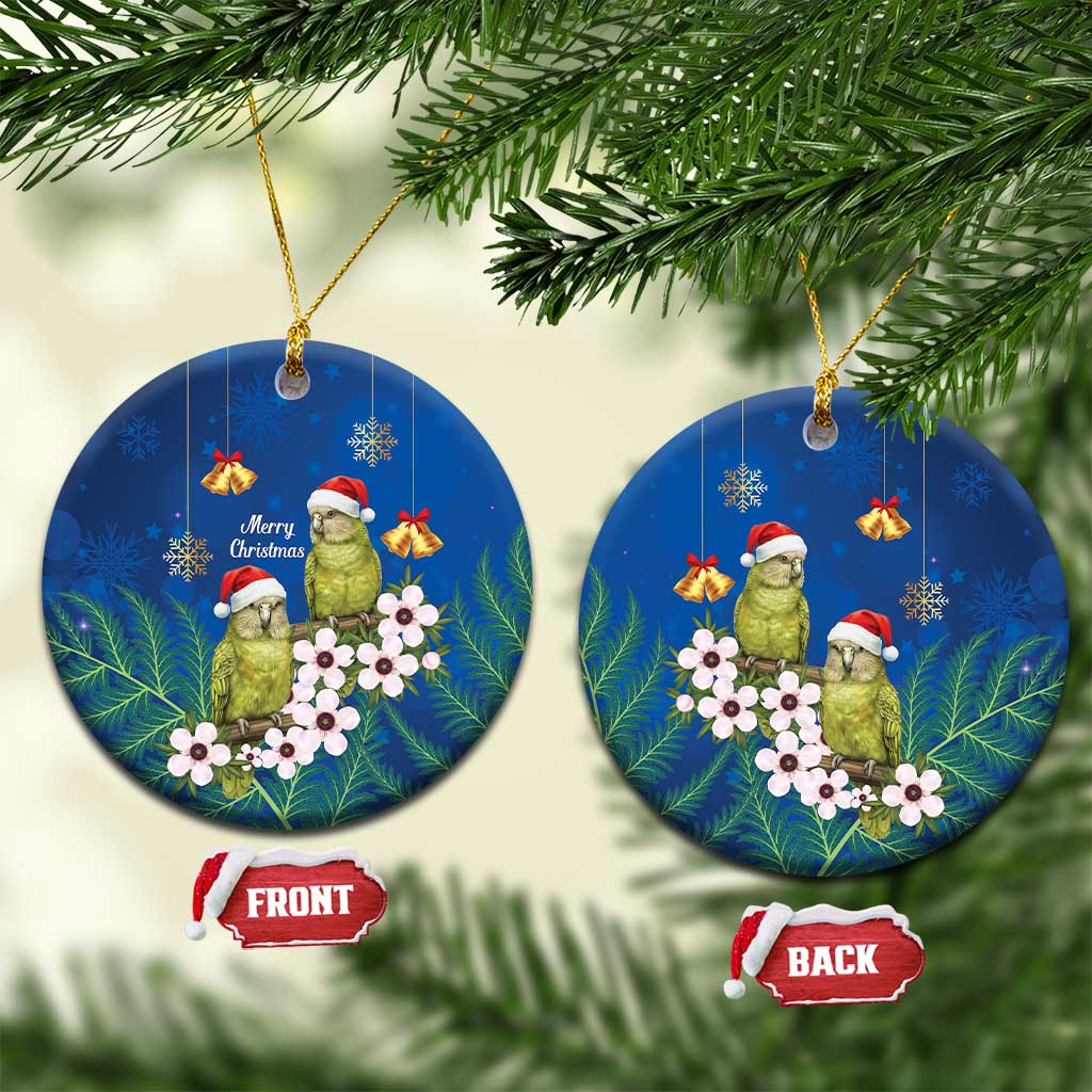 New Zealand Kakapo Christmas Ceramic Ornament Owl Parrot Santa Sliver Fern Manuka - Blue - Aussie Hoodie