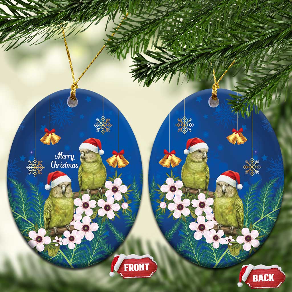 New Zealand Kakapo Christmas Ceramic Ornament Owl Parrot Santa Sliver Fern Manuka - Blue - Aussie Hoodie