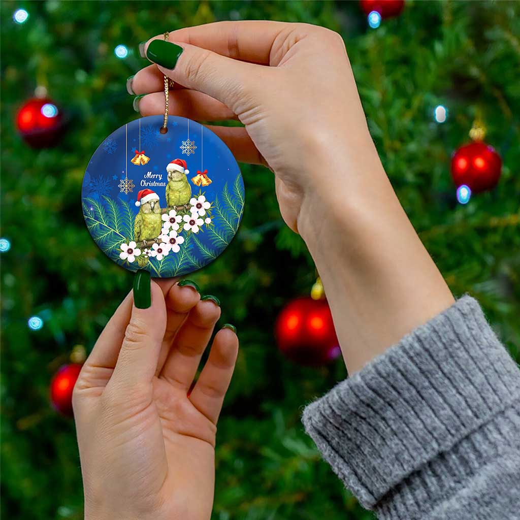 New Zealand Kakapo Christmas Ceramic Ornament Owl Parrot Santa Sliver Fern Manuka - Blue - Aussie Hoodie