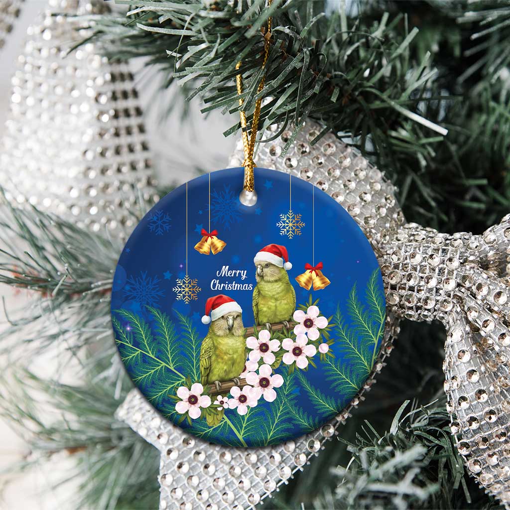 New Zealand Kakapo Christmas Ceramic Ornament Owl Parrot Santa Sliver Fern Manuka - Blue - Aussie Hoodie
