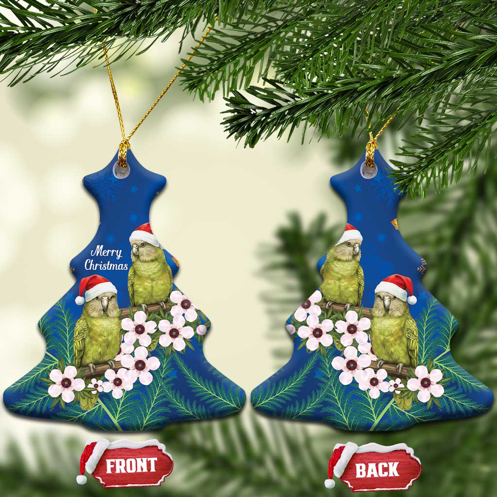 New Zealand Kakapo Christmas Ceramic Ornament Owl Parrot Santa Sliver Fern Manuka - Blue - Aussie Hoodie
