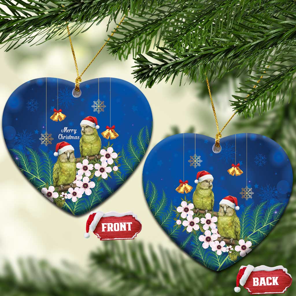 New Zealand Kakapo Christmas Ceramic Ornament Owl Parrot Santa Sliver Fern Manuka - Blue - Aussie Hoodie