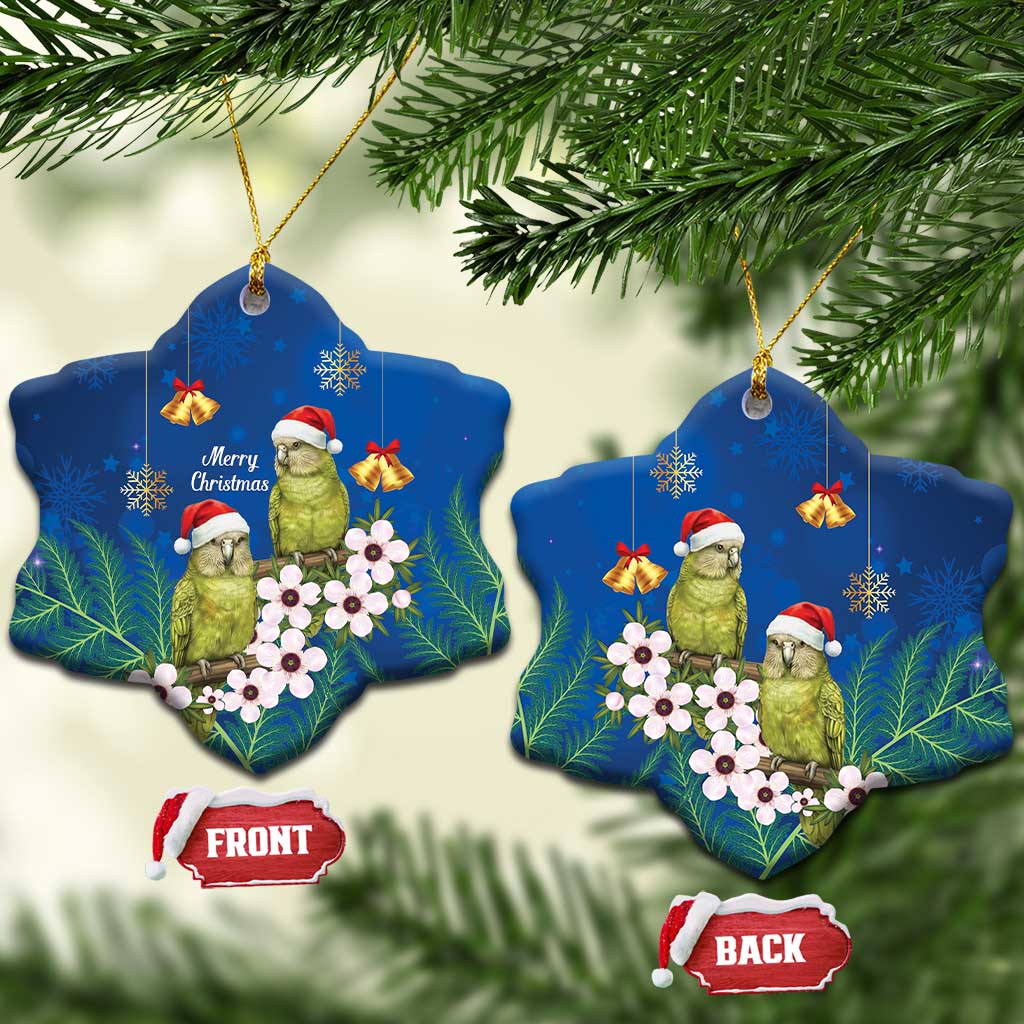 New Zealand Kakapo Christmas Ceramic Ornament Owl Parrot Santa Sliver Fern Manuka - Blue - Aussie Hoodie