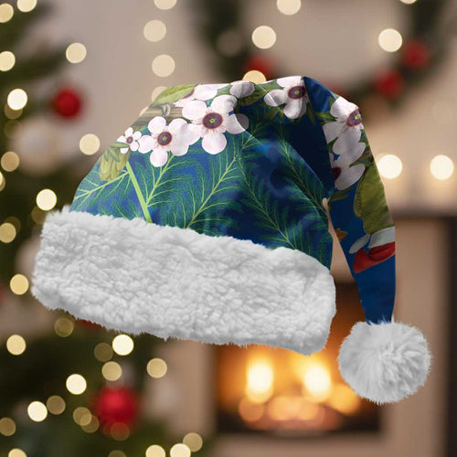 New Zealand Kakapo Christmas Santa Hat Owl Parrot Santa Sliver Fern Manuka - Blue - Aussie Hoodie