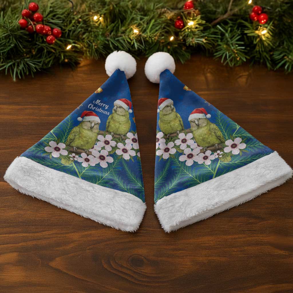 New Zealand Kakapo Christmas Santa Hat Owl Parrot Santa Sliver Fern Manuka - Blue - Aussie Hoodie