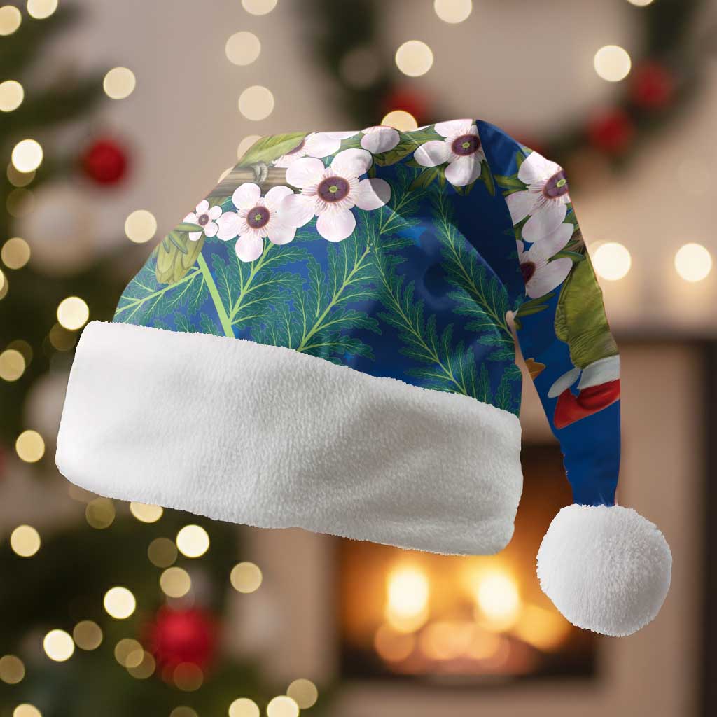 New Zealand Kakapo Christmas Santa Hat Owl Parrot Santa Sliver Fern Manuka - Blue - Aussie Hoodie