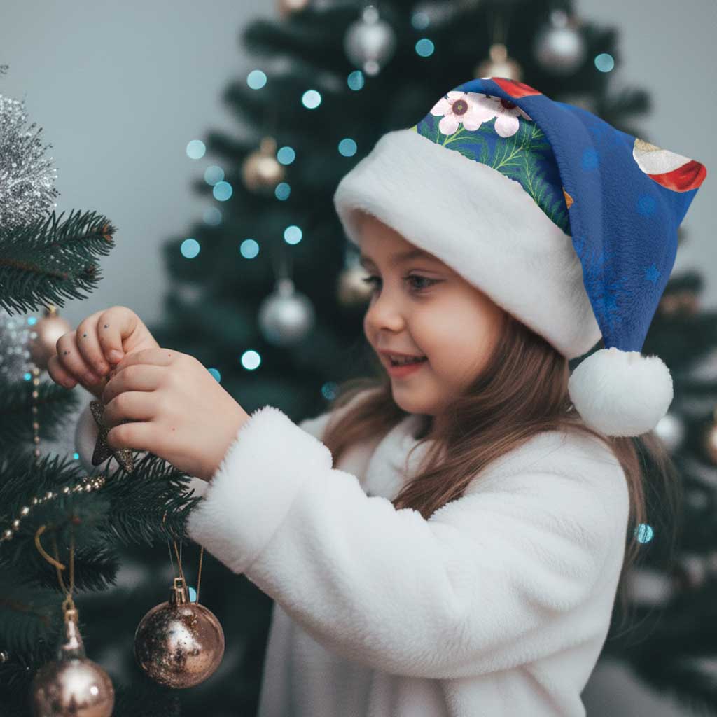 New Zealand Kakapo Christmas Santa Hat Owl Parrot Santa Sliver Fern Manuka - Blue - Aussie Hoodie