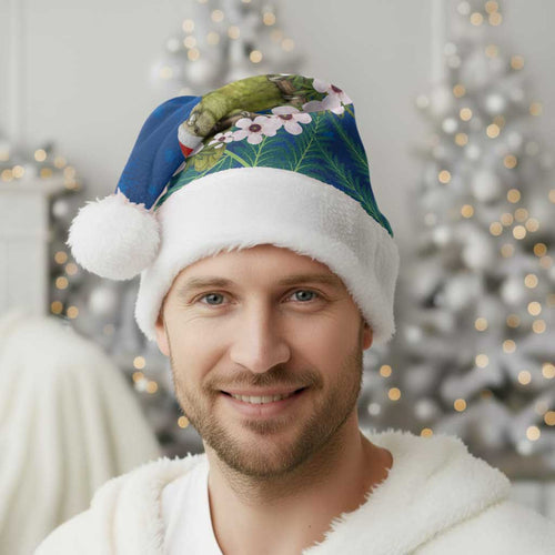 New Zealand Kakapo Christmas Santa Hat Owl Parrot Santa Sliver Fern Manuka - Blue - Aussie Hoodie