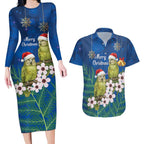 New Zealand Kakapo Christmas Couples Matching Long Sleeve Bodycon Dress and Hawaiian Shirt Owl Parrot Santa Sliver Fern Manuka - Blue - Aussie Hoodie