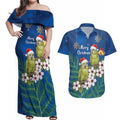New Zealand Kakapo Christmas Couples Matching Off Shoulder Maxi Dress and Hawaiian Shirt Owl Parrot Santa Sliver Fern Manuka - Blue - Aussie Hoodie