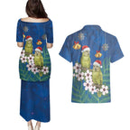 New Zealand Kakapo Christmas Couples Matching Puletasi and Hawaiian Shirt Owl Parrot Santa Sliver Fern Manuka - Blue - Aussie Hoodie