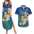 New Zealand Kakapo Christmas Couples Matching Summer Maxi Dress and Hawaiian Shirt Owl Parrot Santa Sliver Fern Manuka - Blue - Aussie Hoodie