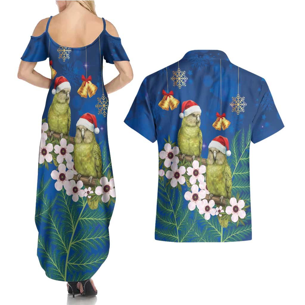 New Zealand Kakapo Christmas Couples Matching Summer Maxi Dress and Hawaiian Shirt Owl Parrot Santa Sliver Fern Manuka - Blue - Aussie Hoodie