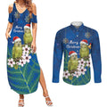 New Zealand Kakapo Christmas Couples Matching Summer Maxi Dress and Long Sleeve Button Shirt Owl Parrot Santa Sliver Fern Manuka - Blue - Aussie Hoodie