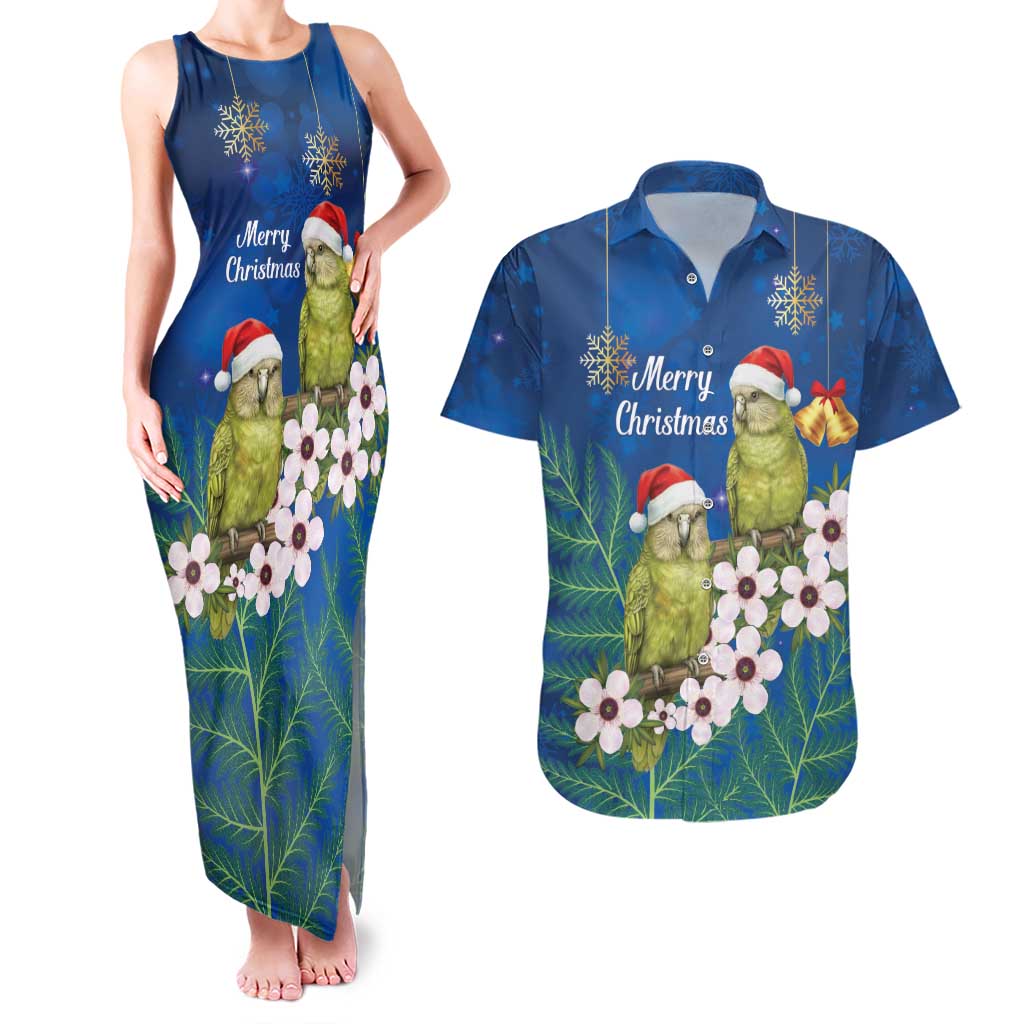New Zealand Kakapo Christmas Couples Matching Tank Maxi Dress and Hawaiian Shirt Owl Parrot Santa Sliver Fern Manuka - Blue - Aussie Hoodie