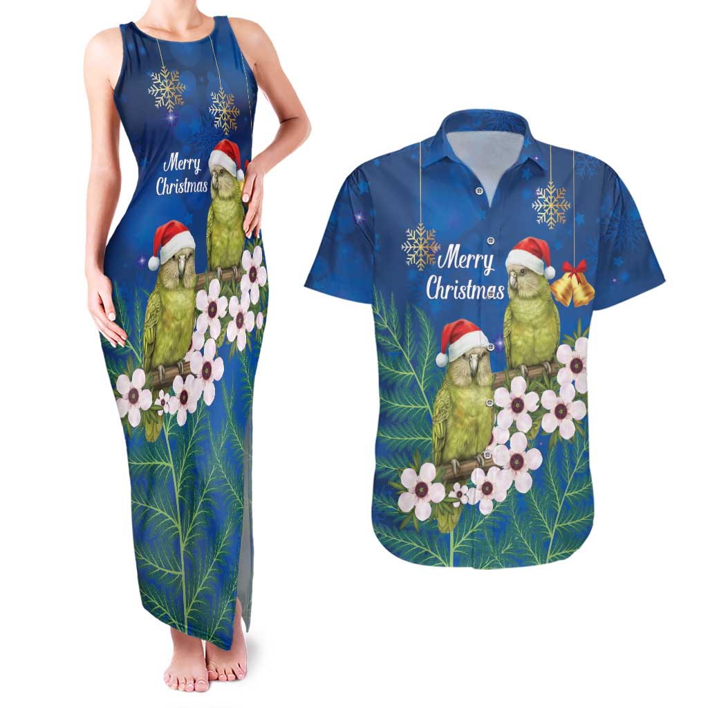 New Zealand Kakapo Christmas Couples Matching Tank Maxi Dress and Hawaiian Shirt Owl Parrot Santa Sliver Fern Manuka - Blue - Aussie Hoodie
