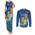 New Zealand Kakapo Christmas Couples Matching Tank Maxi Dress and Long Sleeve Button Shirt Owl Parrot Santa Sliver Fern Manuka - Blue - Aussie Hoodie