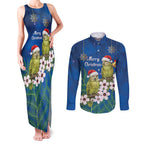 New Zealand Kakapo Christmas Couples Matching Tank Maxi Dress and Long Sleeve Button Shirt Owl Parrot Santa Sliver Fern Manuka - Blue - Aussie Hoodie