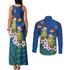 New Zealand Kakapo Christmas Couples Matching Tank Maxi Dress and Long Sleeve Button Shirt Owl Parrot Santa Sliver Fern Manuka - Blue - Aussie Hoodie