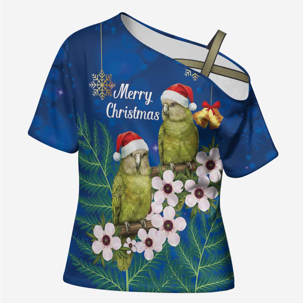 New Zealand Kakapo Christmas Cross Shoulder Shirt Owl Parrot Santa Sliver Fern Manuka - Blue - Aussie Hoodie