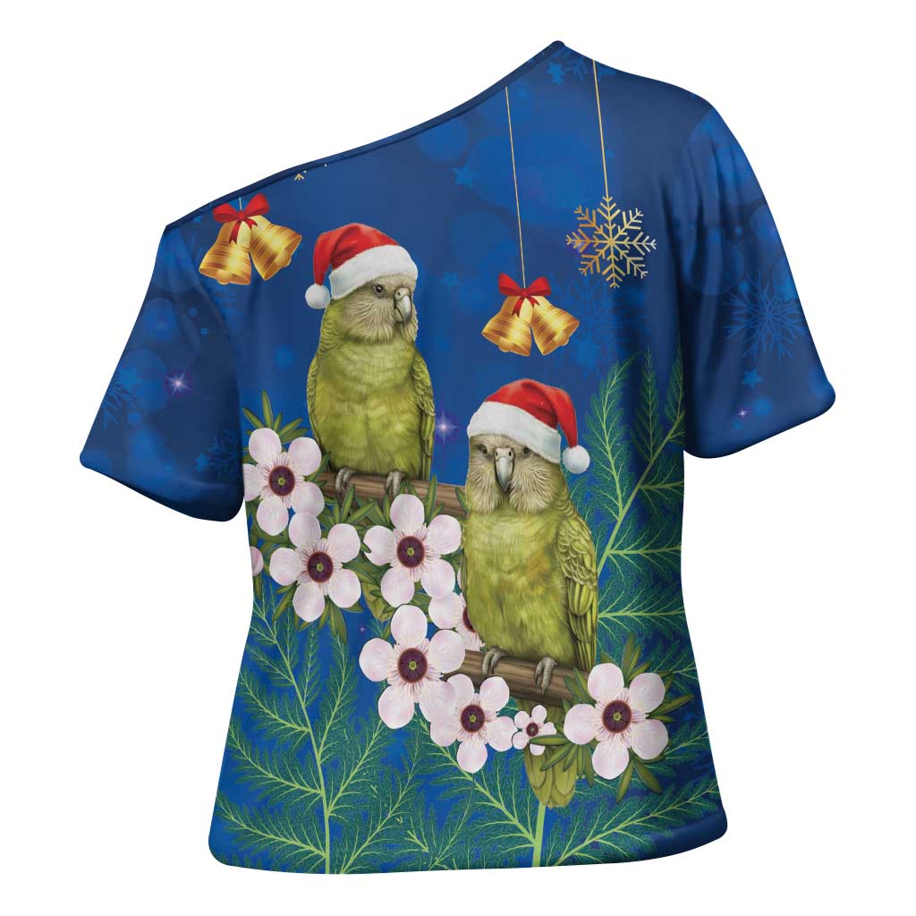 New Zealand Kakapo Christmas Cross Shoulder Shirt Owl Parrot Santa Sliver Fern Manuka - Blue - Aussie Hoodie