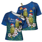 New Zealand Kakapo Christmas Cross Shoulder Shirt Owl Parrot Santa Sliver Fern Manuka - Blue - Aussie Hoodie