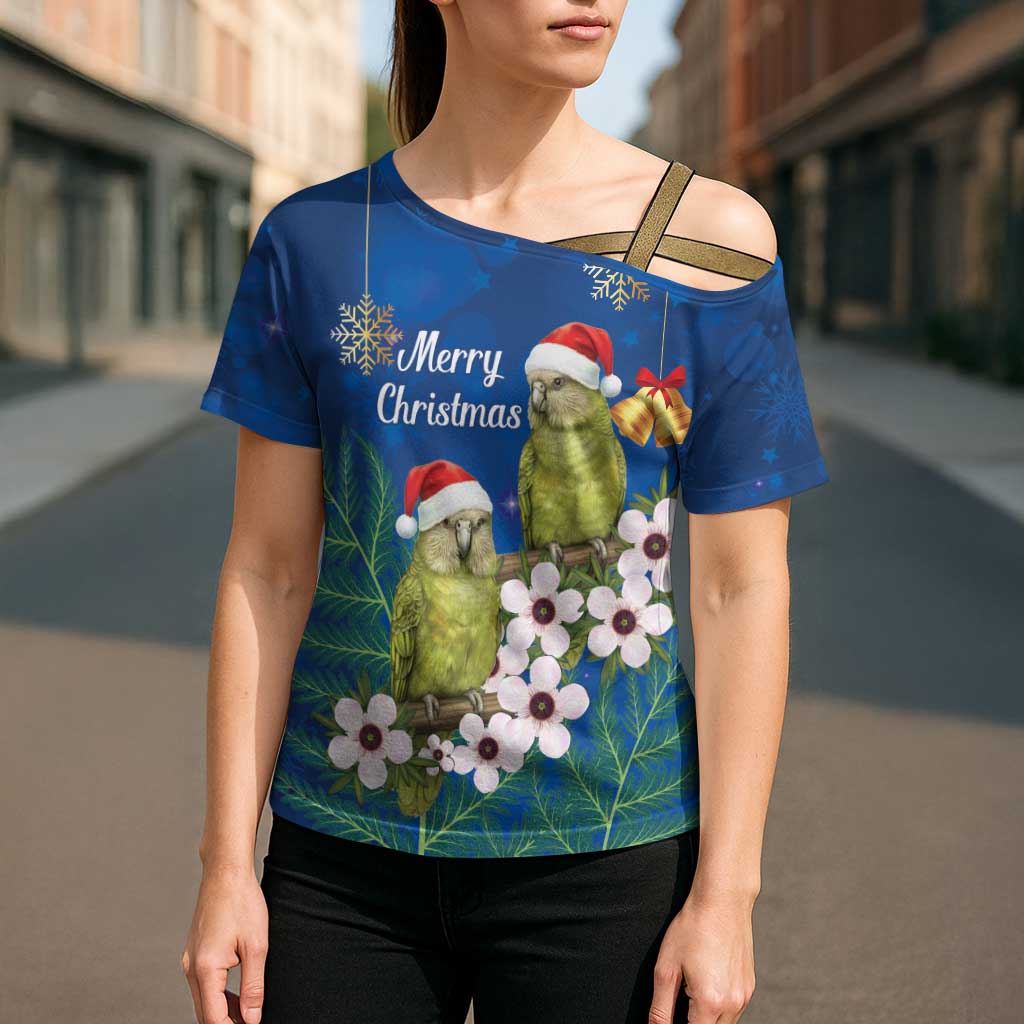 New Zealand Kakapo Christmas Cross Shoulder Shirt Owl Parrot Santa Sliver Fern Manuka - Blue - Aussie Hoodie
