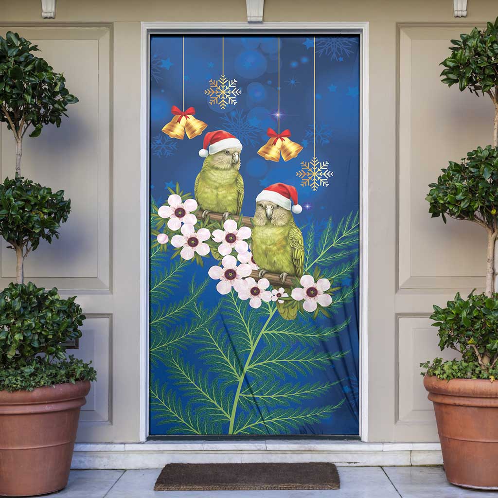 New Zealand Kakapo Christmas Door Cover Owl Parrot Santa Sliver Fern Manuka - Blue - Aussie Hoodie